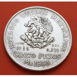 MEXICO 5 PESOS 1953 HIDALGO KM.467 SILVER UNC-