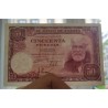 ESPAÑA 50 PESETAS 1951 SANTIAGO RUSIÑOL Sin Serie 5121124 Pick 141 BILLETE MBC+ ROTURA 2mm. Spain banknote