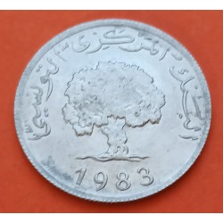 TUNEZ 5 MILLIEMES 1983 ARBOL SAGRADO KM.282 MONEDA DE ALUMINIO SC Tunisia Tunisie