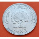 TUNEZ 5 MILLIEMES 1983 ARBOL SAGRADO KM.282 MONEDA DE ALUMINIO SC Tunisia Tunisie