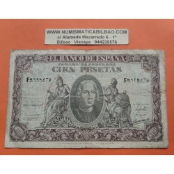 @ESCASO@ ESPAÑA 100 PESETAS 1940 CRISTOBAL COLON Serie F 8158679 Pick 118 BILLETE MUY CIRCULADO Spain banknote