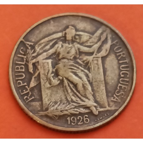 PORTUGAL 50 CENTAVOS 1926 DAMA CON BANDERA KM.575 MONEDA DE LATON BC+ República Portuguesa