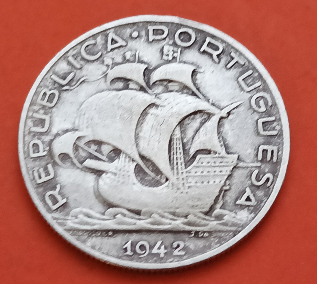 PORTUGAL 5 ESCUDOS 1942 CARABELA KM.581 MONEDA DE PLATA SC República  Portuguesa silver coin WWII
