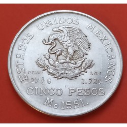 MEXICO 5 PESOS 1951 HIDALGO KM.467 MONEDA DE PLATA EBC- Mejico silver coin 0,64 ONZAS R/1