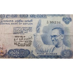 CEYLON 50 RUPIAS 1970 LIDER POLITICO BANDARANAYAKA Pick 77 BILLETE CIRCULADO @RARO - PVP NUEVO 500€@ Central Bank of Sri Lanka