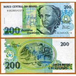 BRASIL 200 CRUZEIROS 1990 DAMA y NIÑOS EN COSTURA Pick 229 BILLETE SC Brazil UNC BANKNOTE