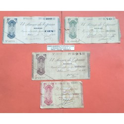 EUSKADI BILBAO Serie de 4 Billetes 5+25+50+100 PESETAS 1936 GOBIERNO DE EUZKADI EN LA GUERRA CIVIL BANCO DE ESPAÑA T/1