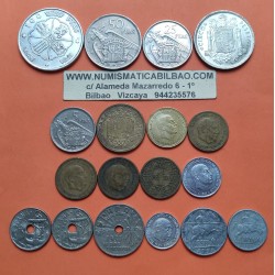 18 monedas x ESTADO ESPAÑOL 5+10+25+50 Céntimos y 1+2,50+5+25+50+100 PESETAS 1966 a 1937 NICKEL PLATA LATON España Lote