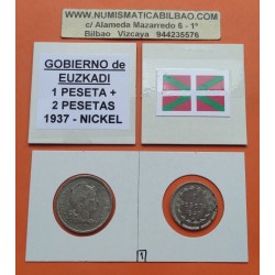 GOBIERNO DE EUZKADI 1 PESETA 1937 + 2 PESETAS 1937 DAMA MONEDAS DE NICKEL GUERRA CIVIL EUSKADI BILBAO R/1 MBC-