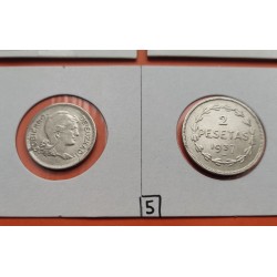 GOBIERNO DE EUZKADI 1 PESETA 1937 + 2 PESETAS 1937 DAMA MONEDAS DE NICKEL GUERRA CIVIL EUSKADI BILBAO R/2 EBC-