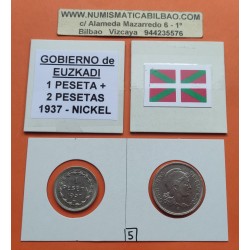 GOBIERNO DE EUZKADI 1 PESETA 1937 + 2 PESETAS 1937 DAMA MONEDAS DE NICKEL GUERRA CIVIL EUSKADI BILBAO Ref.5