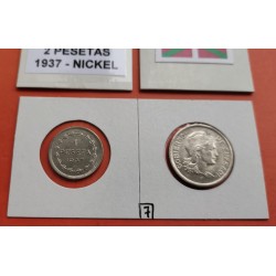 GOBIERNO DE EUZKADI 1 PESETA 1937 + 2 PESETAS 1937 DAMA MONEDAS DE NICKEL GUERRA CIVIL EUSKADI BILBAO R/3 EBC Imperfecciones