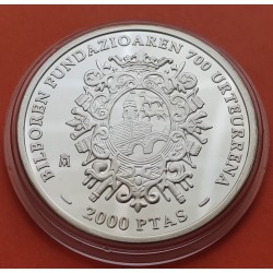 1 moneda SI CÁPSULA x ESPAÑA 2000 PESETAS 2000 BILBO 700 ANIVERSARIO DE LA VILLA DE BILBAO PLATA PROOF NO ESTUCHE