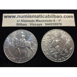 INGLATERRA 25 PENIQUES 1977 JUBILEO DE ISABEL II A CABALLO KM.920 MONEDA DE NICKEL SC UK 25 Pence Silver Jubilee
