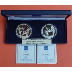 2 Onzas x GRECIA 10 EUROS 2004 GIMNASIA y NATACION Olimpiada de Atenas KM.199 MONEDA DE PLATA PROOF ESTUCHE y CERTIF.