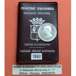 @RARA@ ANDORRA 1/2 ESCUDO 1980 D.M.BISBE @LEYENDA EN CATALAN@ MONEDA DE PLATA SC TIRADA 5.000 Estuche Oficial