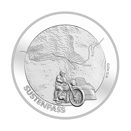 .SUIZA 20 FRANCOS 2020 B SUSTENPASS ANTIGUA MOTOCICLETA SIDECAR Swiss Alpine Passes MONEDA DE PLATA SC Switzerland 20 Francs
