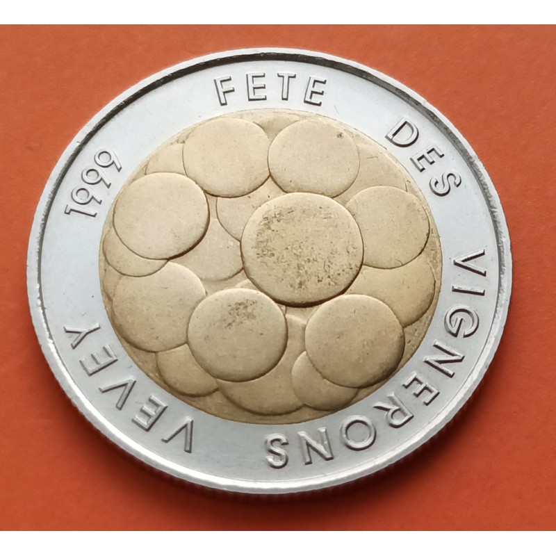 SUIZA 5 FRANCOS 1999 B FESTIVAL DEL VINO KM.86 MONEDA BIMETALICA SC- Switzerland 5 Francs