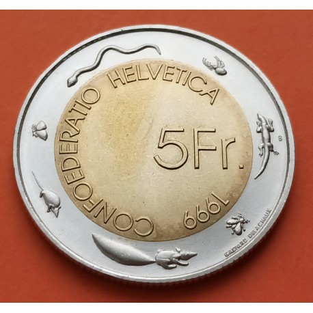 SUIZA 5 FRANCOS 1999 B FESTIVAL DEL VINO KM.86 MONEDA BIMETALICA SC- Switzerland 5 Francs