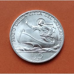 VATICANO 5 LIRAS 1940 Año II Papa PIUS XII y SAN PEDRO EN BARCA KM.28 MONEDA DE PLATA SC- 5 Lire