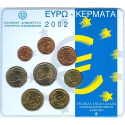 GRECIA CARTERA OFICIAL EUROS 2002 SC 1+2+5+10+20+50 CENTIMOS 1 EURO + 2 EUROS 2002 BU SET KMS PRIMER AÑO DE EMISION@