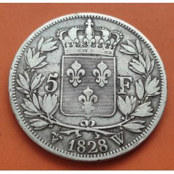 @RARA@ FRANCIA 5 FRANCOS 1828 W Ceca de LILLE Rey CHARLES X ROI DE FRANCE KM.728.13 MONEDA DE PLATA 5 Francs silver coin