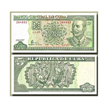 5 PESOS 1997 ANTONIO MACEO y MILITARES Serie EA-25 Color Verde Pick 116A BILLETE SC Caribnean UNC BANKNOTE