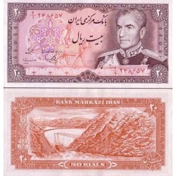 ORIENTE MEDIO PERSIA 20 RIALS 1974 BUSTO DEL SHA @FIRMAS EN FOTO@ Pick 100 BILLETE SC Middle East UNC BANKNOTE