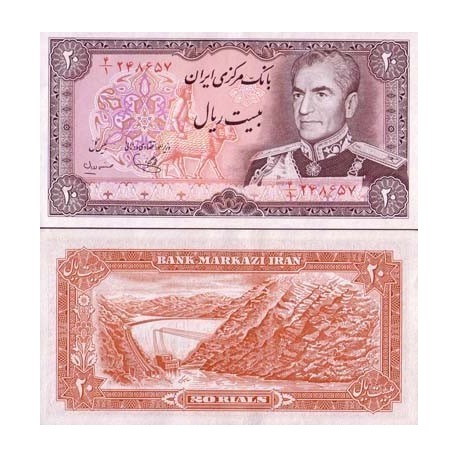 ORIENTE MEDIO PERSIA 20 RIALS 1974 BUSTO DEL SHA @FIRMAS EN FOTO@ Pick 100 BILLETE SC Middle East UNC BANKNOTE