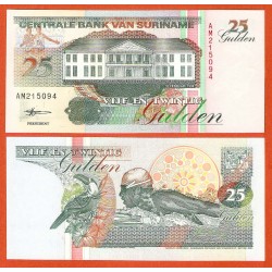 SURINAME 25 GULDEN 1998 PALACIO y NADADOR A MARIPOSA Pick 138D BILLETE SC Surinam UNC BANKNOTE