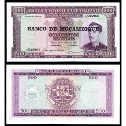 MOZAMBIQUE 500 ESCUDOS 1967 XABIER CALDAS Sello tinta BANCO DE MOCAMBIQUE Pick 118A BILLETE SC PORTUGAL UNC BANKNOTE