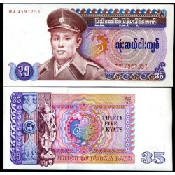 BURMA 35 KYAT 1986 DIOSA EN TEMPLO y GENERAL SAN Pick 63 BILLETE SC Myanmar UNC BANKNOTE