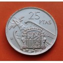 ESPAÑA 25 PESETAS 1957 * 71 FRANCO ESTADO ESPAÑOL MONEDA DE NICKEL @PROOF PRUEBA PROCEDE DE TIRA FNMT 1971@