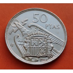 ESPAÑA 50 PESETAS 1957 * 71 FRANCO ESTADO ESPAÑOL MONEDA DE NICKEL @PROOF PRUEBA PROCEDE DE TIRA FNMT 1971@