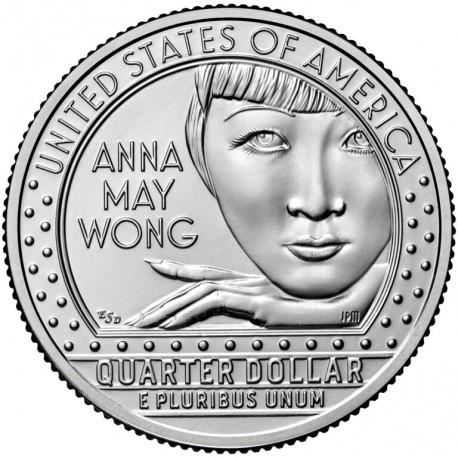 . 1 coin x ESTADOS UNIDOS 25 CENTAVOS 2022 D ANNA MAY WONG Serie AMERICAN WOMEN QUARTER 5ª / 20º MONEDA DE NICKEL SC USA