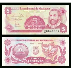 NICARAGUA 5 CENTAVOS DE CORDOBA 1991 FRANCISCO HERNANDEZ y FLOR Pick 168 BILLETE SC UNC BANKNOTE