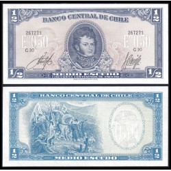 CHILE 1/2 ESCUDO 1962 FERNANDO O´HIGGINGS Pick 134A Firma 1 BILLETE SC Medio Escudo UNC BANKNOTE