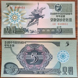 KOREA DEL NORTE 5 WON 1988 DAMA SOBRE CABALLO ALADO KIM II SUNG Pick 28 BILLETE SC NORTH KOREA UNC BANKNOTE