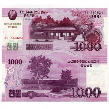 KOREA DEL NORTE 1000 WON 2008 Sello Rojo 100 CUMPLEAÑOS DE KIM II SUNG Pick 64 BILLETE SC North UNC BANKNOTE