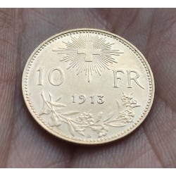 SUIZA 10 FRANCOS 1913 HELVETIA tipo VRENELI KM.36 MONEDA DE ORO @ESCASA@ Switzerland Suisse 10 Franken GOLD COIN