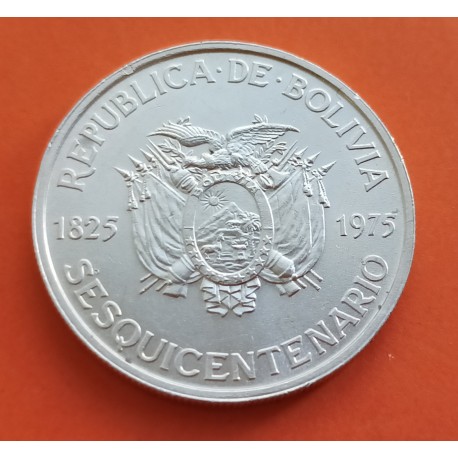@RARA@ BOLIVIA 250 PESOS 1975 SESQUICENTENARIO BOLIVAR KM.195 MONEDA DE PLATA EBC silver coin