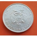 @RARA@ BOLIVIA 250 PESOS 1975 SESQUICENTENARIO BOLIVAR KM.195 MONEDA DE PLATA EBC silver coin