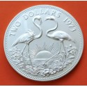 BAHAMAS 2 DOLARES 1973 FLAMINGOS y SOL RADIANTE KM.23 MONEDA DE PLATA PROOF 0,88 Onzas OZ silver coin