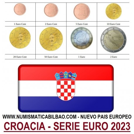 . @ENVIO HOY@ x CROACIA MONEDAS EURO 2023 SC 1+2+5+10+20+50 Centimos + 1 EURO + 2 EUROS 2023 Croatia coins