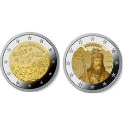 . 2 monedas @20/ENERO ENVIO@ ANDORRA 2 EUROS 2022 CARLOMAGNO y ACUERDO MONETARIO SC COINCARD @RARAS@