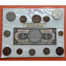 12 monedas x MEXICO 1+5+10+20+25+50 CENTAVOS y 1+5 PESOS 1946 a 1977 TODAS DIFERENTES + BILLETE 1 PESO 1970