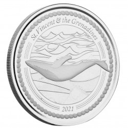 . 1 moneda x SAN VICENTE y GRANADINAS 2 DOLARES 2021 BALLENA HUMPBACK PLATA silver ONZA OZ Whale