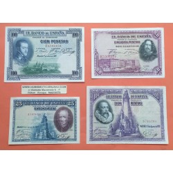 . 25+50+100 PESETAS 1925 y 1928 Lote de 4 billetes ESPAÑA