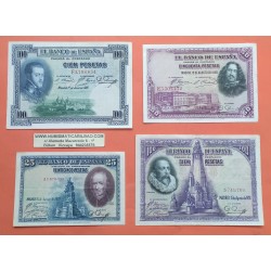 4 billetes x ESPAÑA 25 PESETAS 1928 + 50 PESETAS 1928 + 100 PESETAS 1925 + 100 PESETAS 1928 ALFONSO XIII CIRCULADOS L/1