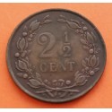 HOLANDA 2,50 CENTIMOS 1886 LEON CON ESPADA KM.108 MONEDA DE BRONCE EBC- @ESCASA@ The Netherlands 2-1/2 Cents